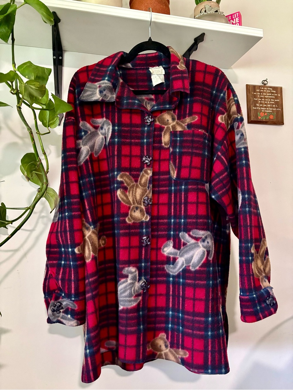 La SENZA Red and Navy Plaid Fleece Top